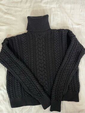 Lauren Ralph Lauren Black Turtleneck Chunky Cable Knit Sweater Women’s Medium